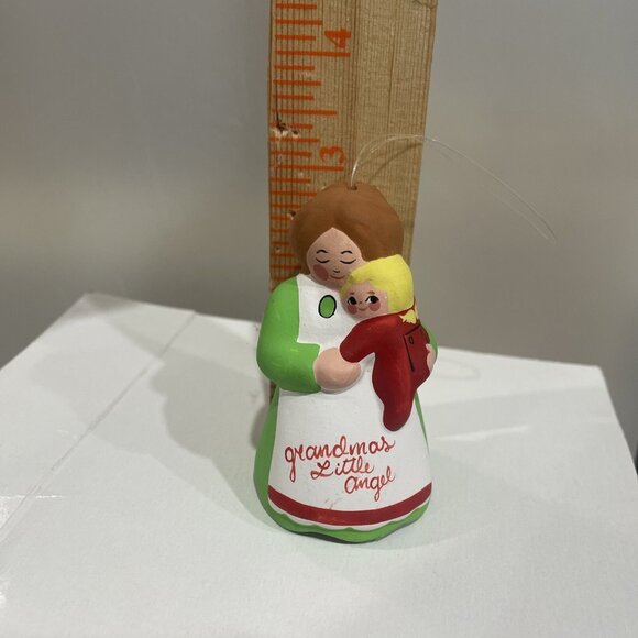 Grandmas Little Angel Ceramic Figurine Ornament Vintage Hand-Painted Green/Red - Picture 9 of 9